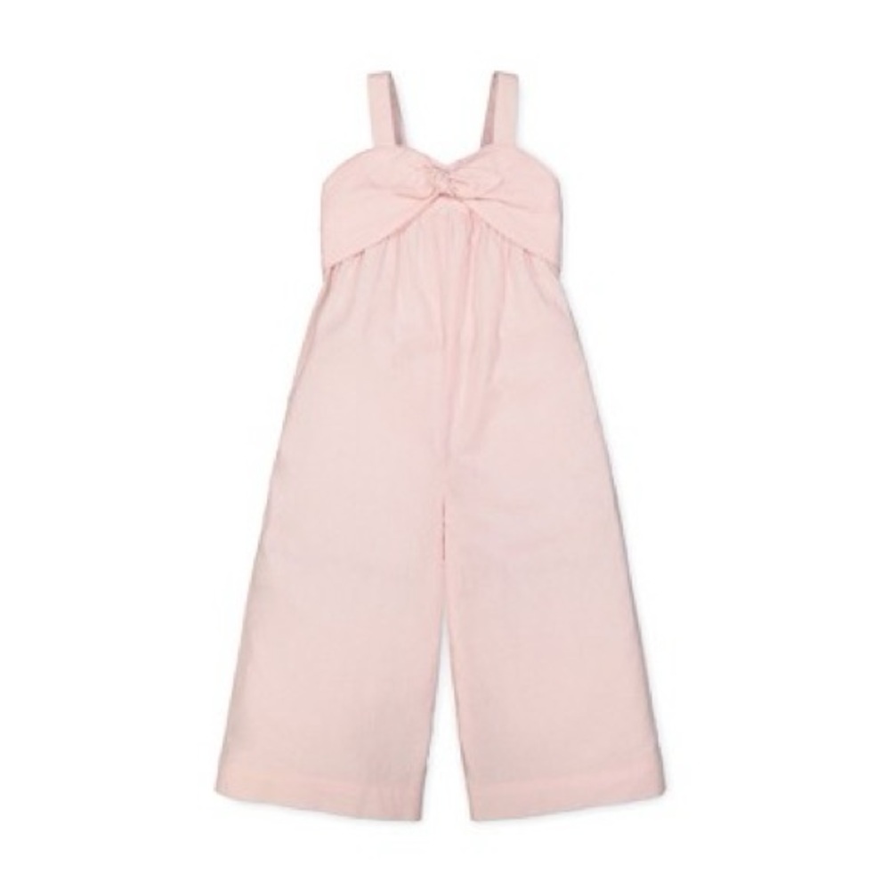 Hope & Henry Girls' Bow Front Wide Leg Jumpsuit (Pale Pink Linen, 18-24 Months)